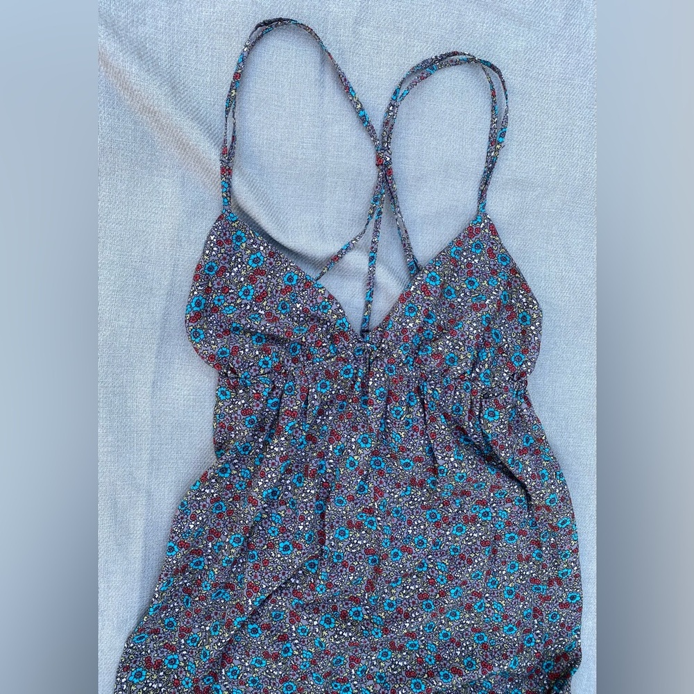 Billabong Floral Maxi Dress Cross Back Straps Ruffle Trim Size XL